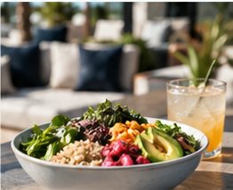 A fresh grain bowl on the patio