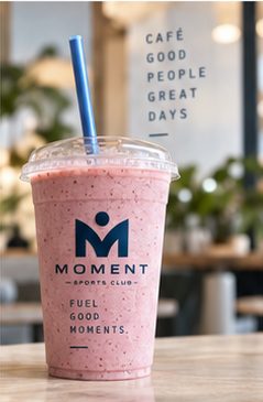 A Moment-branded smoothie in the café
